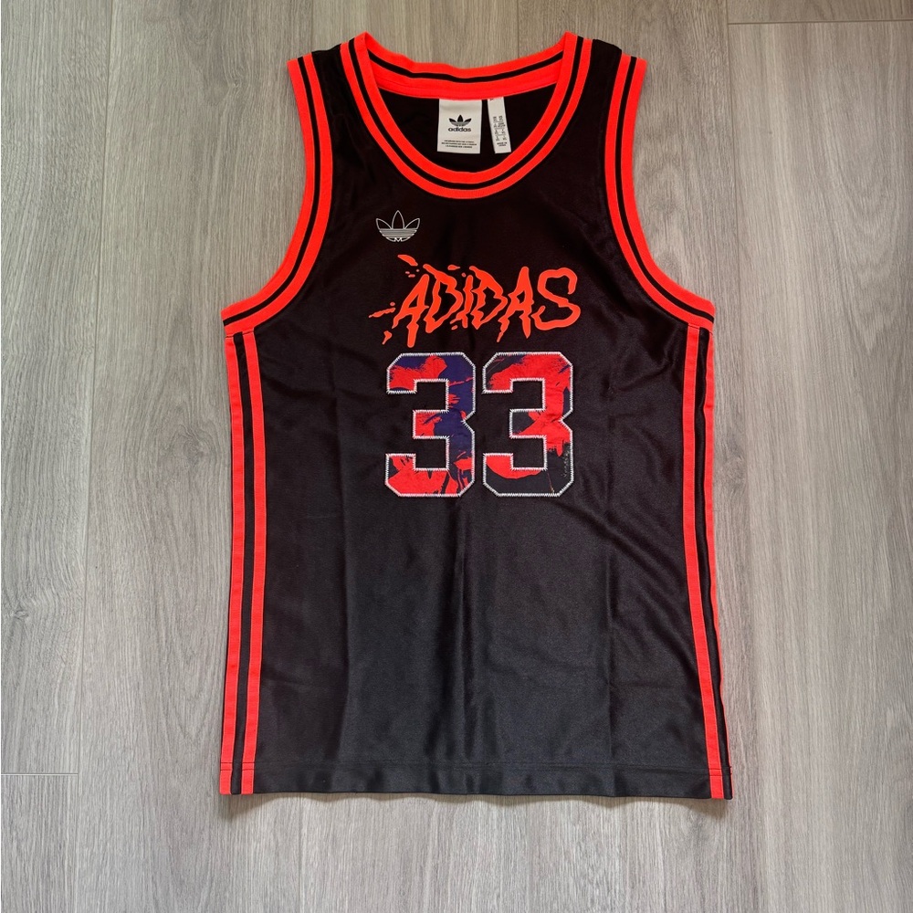 Adidas Men’s Black and Orange Basketball Jersey